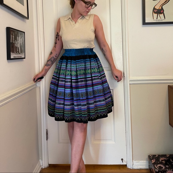 Vintage Dresses & Skirts - 60s Vintage Psychedelic Pleated Skirt